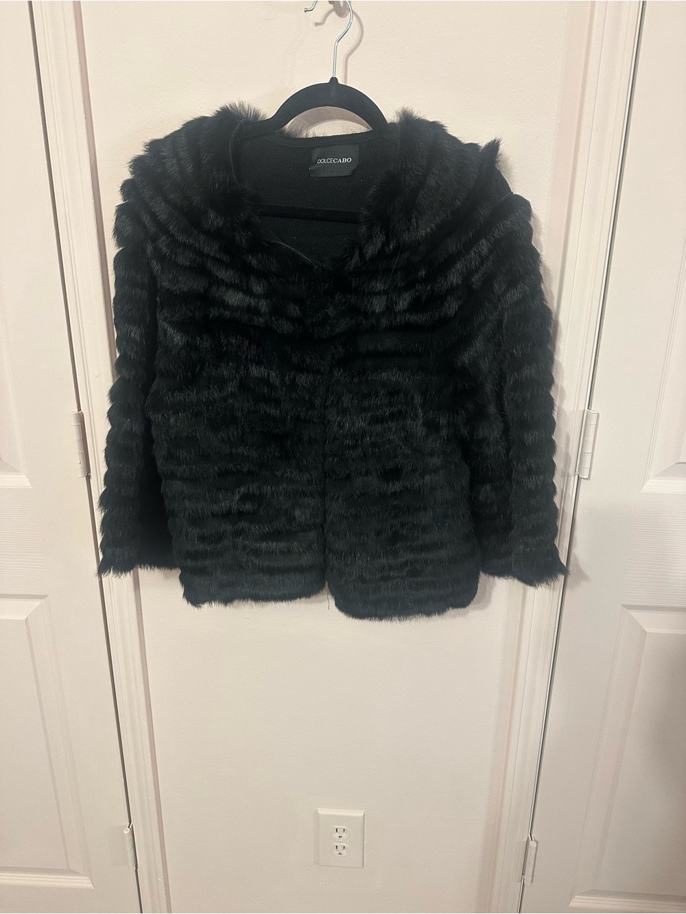Dolce Cabo Black Plush Faux Fur Hooded Teddy Jacket
